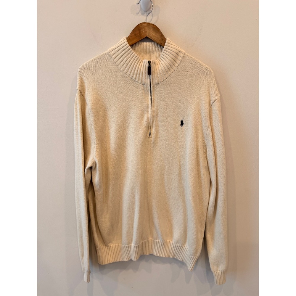Polo Ralph Lauren Mens XXL Cream Quarter Zip Cotton Knit Sweater Mock Neck 0032